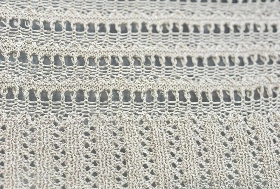 Cream pointelle hollow-out open-work knit fabric by lpknit