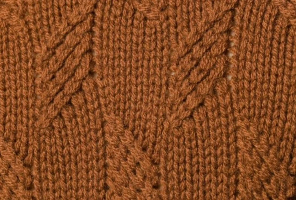 Detail of a rust-brown cable knit texture by lpknit