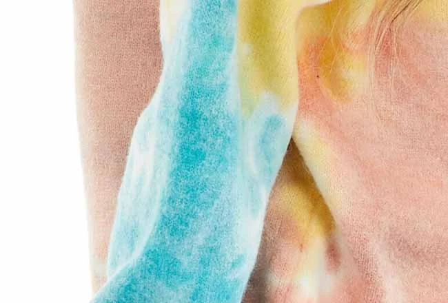 Tie-dye printed knit fabric in blue, yellow and pink by lpknit