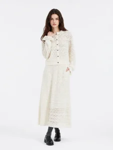 Wool Pointelle Button Cardigan — 100% Wool knitwear, view 5