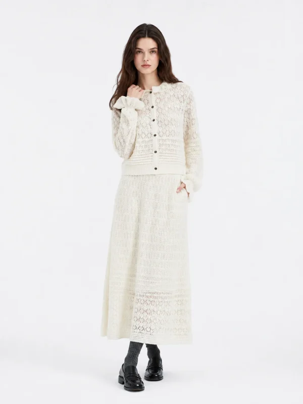 Wool Pointelle Button Cardigan — 100% Wool knitwear, view 5