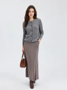 Cable-Knit Button Cardigan — Silk / Cashmere / Wool / Polyester Blend knitwear, view 5