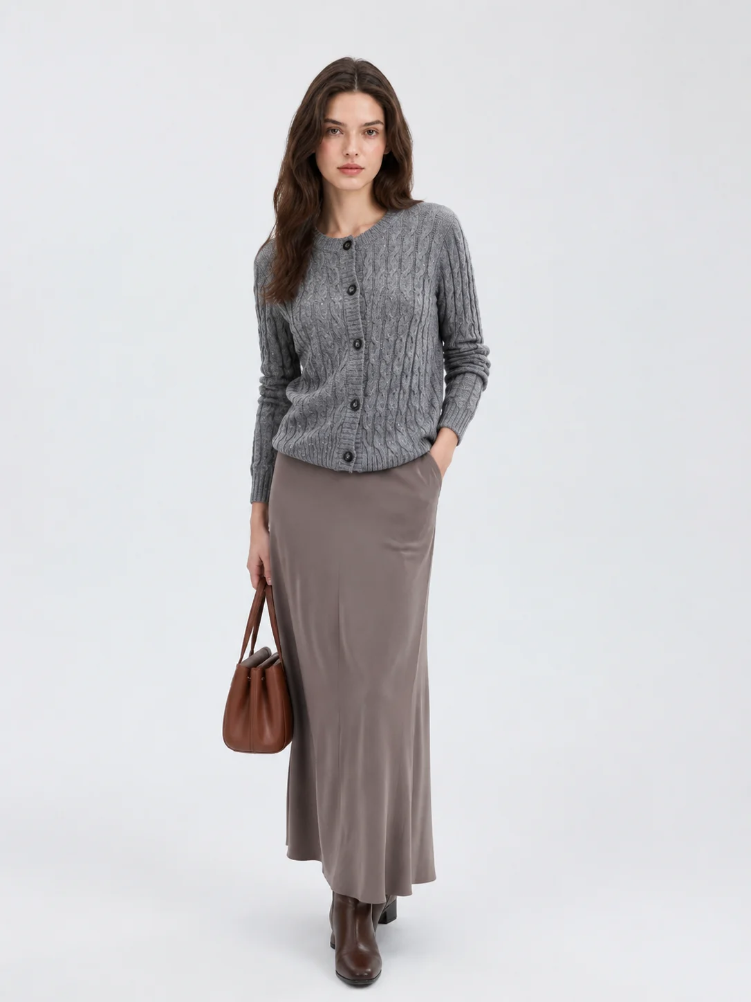 Cable-Knit Button Cardigan — Silk / Cashmere / Wool / Polyester Blend knitwear, view 5