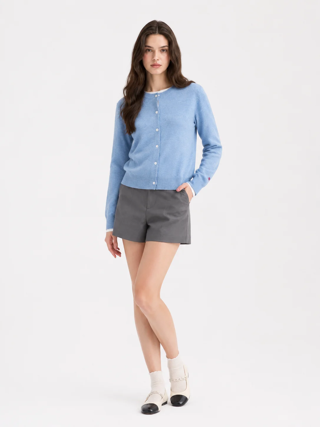 Wool Crewneck Cardigan — 100% Wool knitwear, view 5