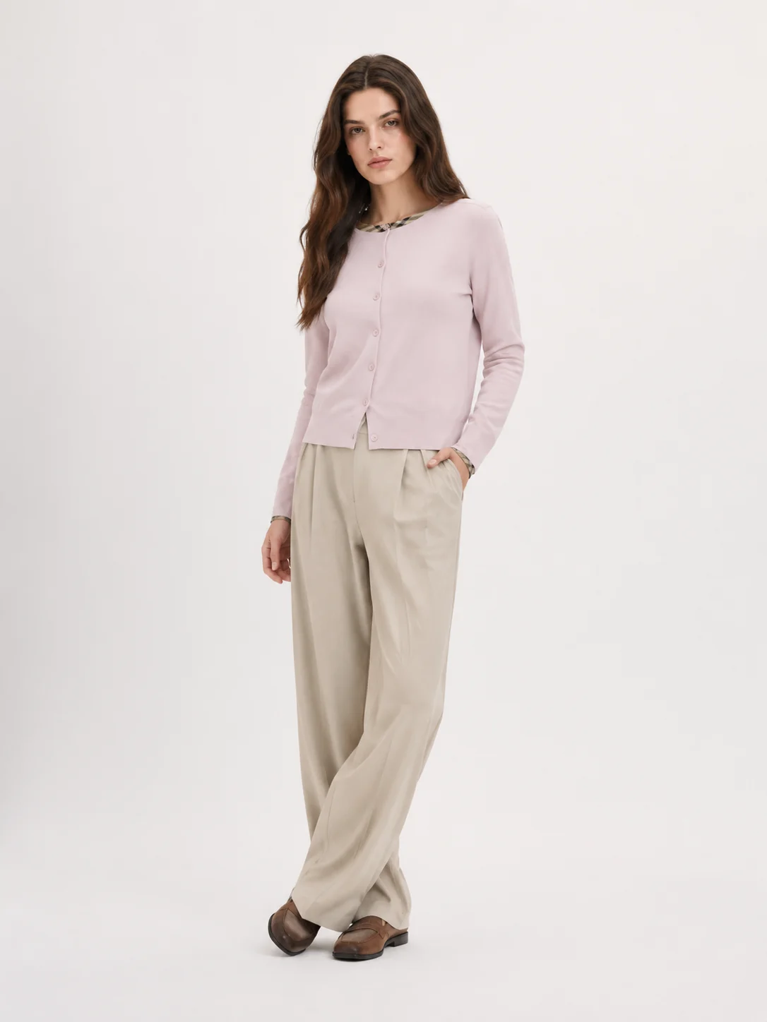 Round-Neck Wool Blend Cardigan — Polyester / Cotton Wool / Acrylic Blend knitwear, view 5