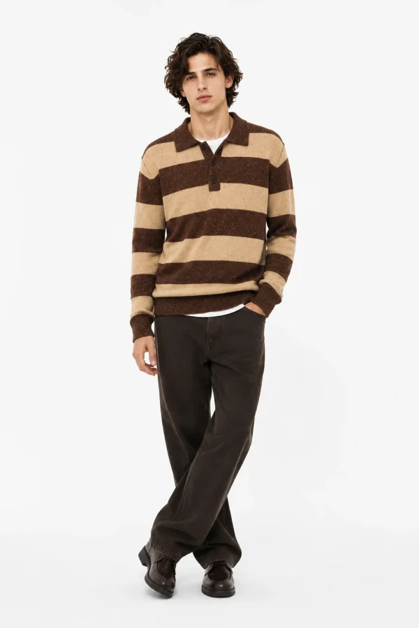 Striped Knit Polo Sweater — 5% wool, 7% cotton, 53% acrylic, and knitwear, view 5