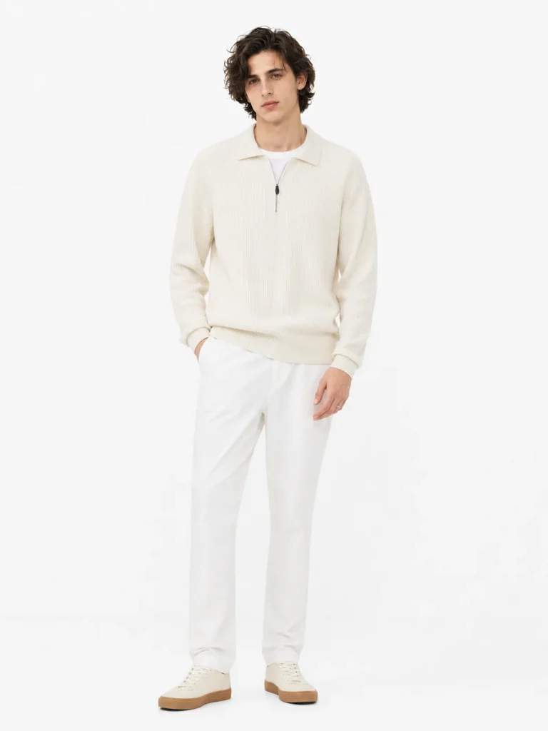 Ribbed Half-Zip Collar Sweater — 51.9% cotton, 34.9% wool, 13.2% cashmere knitwear, view 5