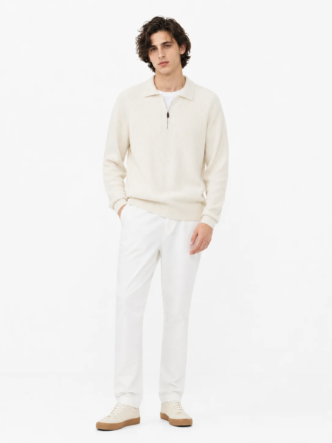 Ribbed Half-Zip Collar Sweater — 51.9% cotton, 34.9% wool, 13.2% cashmere knitwear, view 5