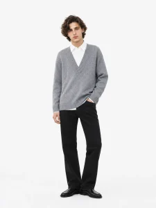 Grey Layered-Collar Knit Sweater — 34.9% wool, 13.2% nylon and 51.9% knitwear, view 5