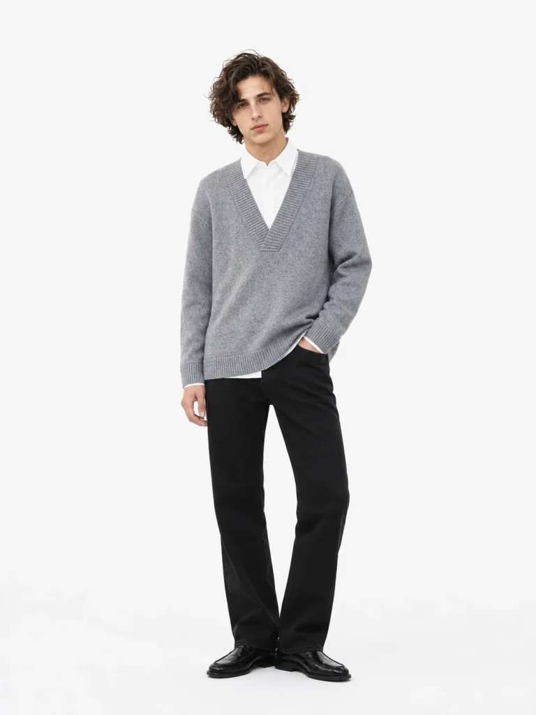 Grey Layered-Collar Knit Sweater — 34.9% wool, 13.2% nylon and 51.9% knitwear, view 5