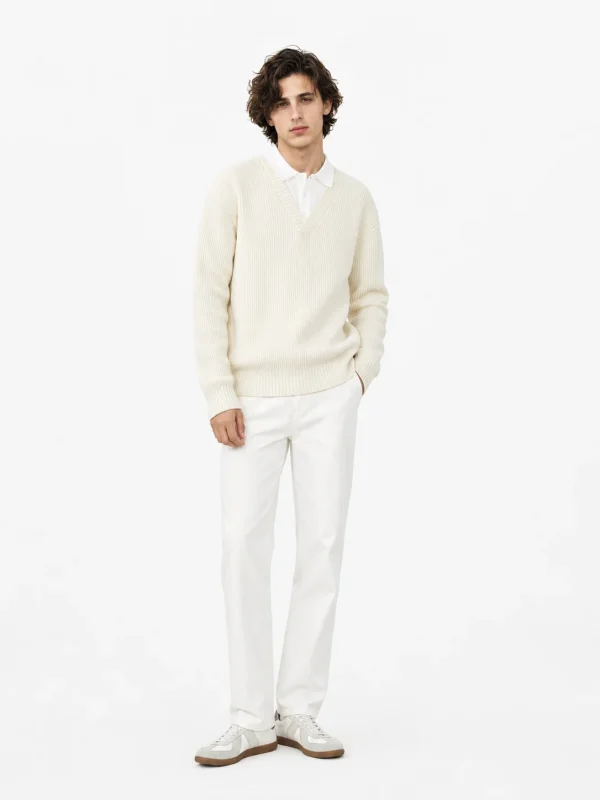 Ribbed V-Neck Layered Sweater — 34.9% cashmere and 13.2% nylon knitwear, view 5