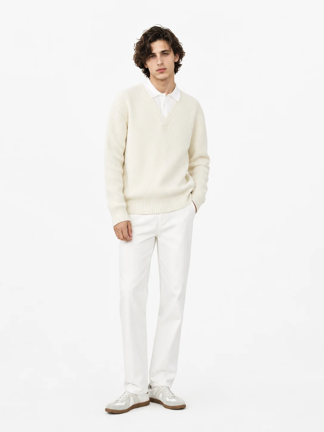 Ribbed V-Neck Layered Sweater — 34.9% cashmere and 13.2% nylon knitwear, view 5