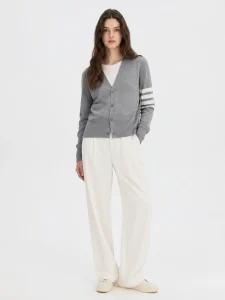 Striped Sleeve Knit Cardigan — Cotton / Acrylic / Polyester Blend knitwear, view 5