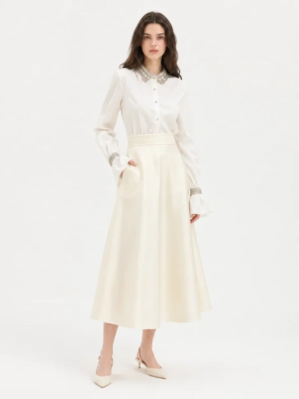Cotton Shirt with Delicate Trim — 100% Cotton knitwear, view 5