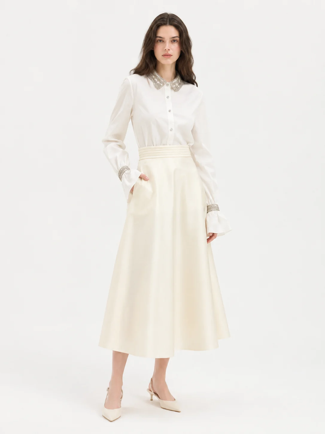 Cotton Shirt with Delicate Trim — 100% Cotton knitwear, view 5