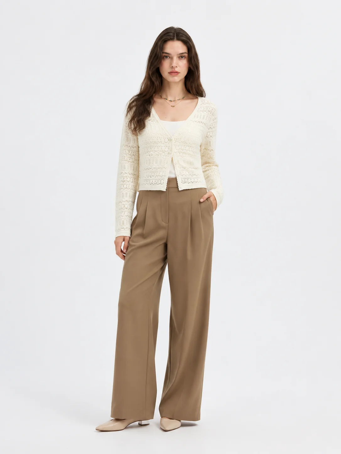 Openwork V-Neck Knit Cardigan — Cotton / Viscose Blend knitwear, view 5