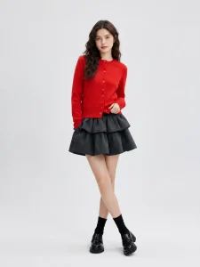 Fine-Knit Round-Neck Cardigan — Wool / Polyester / Viscose / Nylon Blend knitwear, view 5