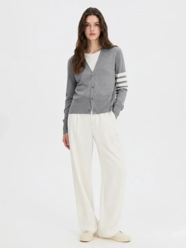 Striped Sleeve Knit Cardigan — Cotton / Acrylic / Polyester Blend knitwear, view 5
