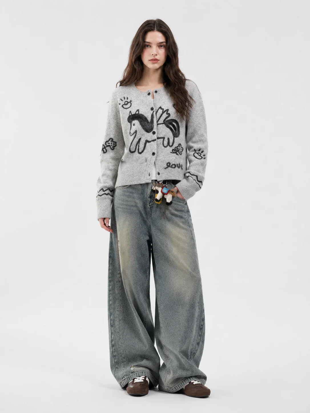Illustrated Knit Button Cardigan — Polyester / Mulberry Silk / Spandex knitwear, view 5