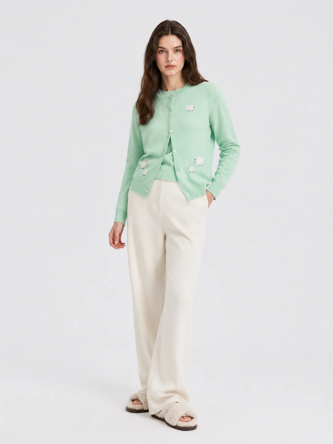 Wool Sheep Motif Cardigan — 100% Wool knitwear, view 5