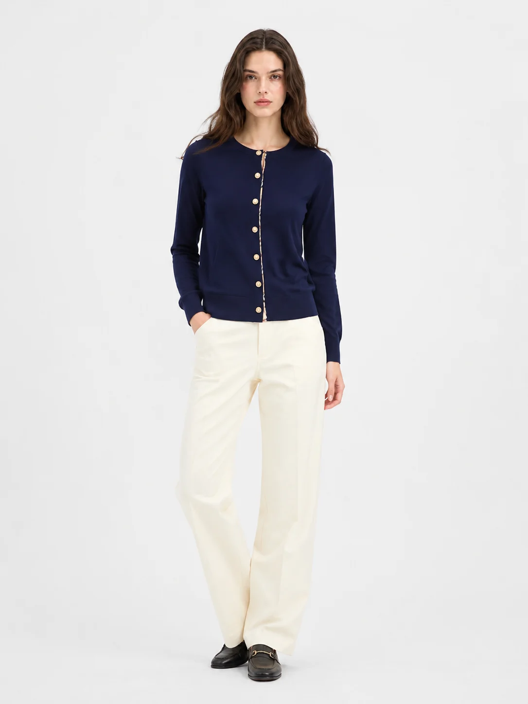 Round-Neck Knit Cardigan — Cotton Wool / Nylon / Polyester Blend knitwear, view 5