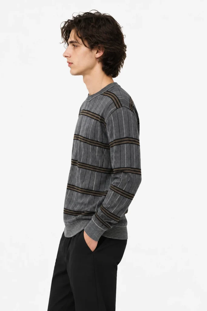 Striped Wool Blend Knit Sweater — 30.5% wool, 21.7% nylon, 47.8% polyester knitwear by lpknit
