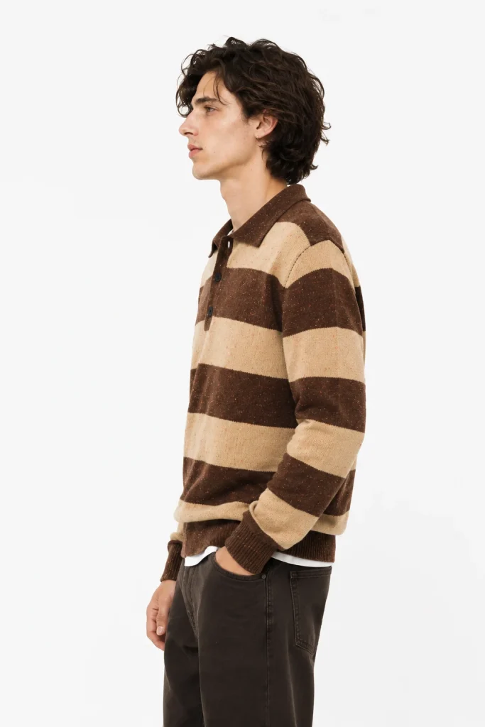Striped Knit Polo Sweater — 5% wool, 7% cotton, 53% acrylic, and knitwear by lpknit