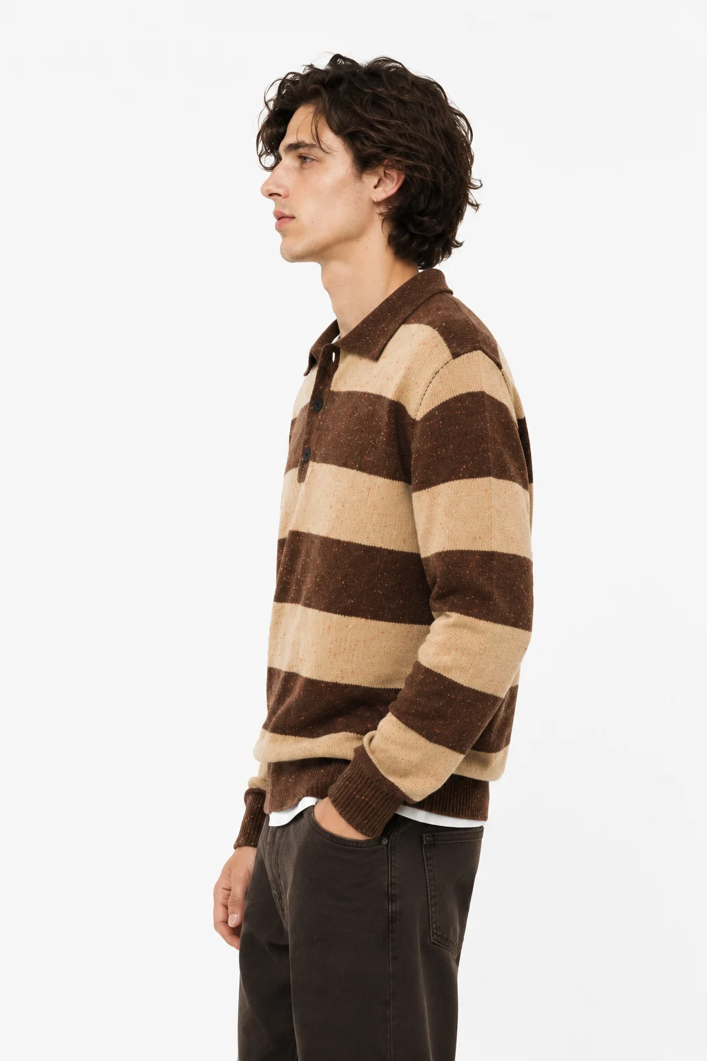 Striped Knit Polo Sweater — 5% wool, 7% cotton, 53% acrylic, and knitwear by lpknit