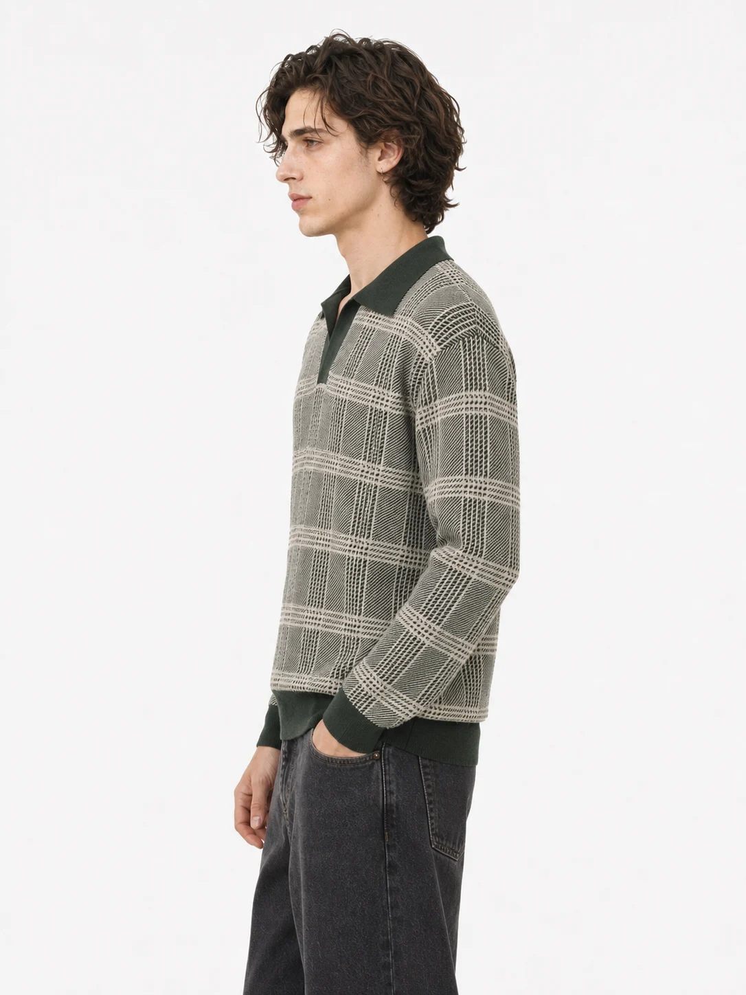 Checked Polo Knit Sweater — 30.5% wool, 21.7% acrylic, 47.8% knitwear by lpknit
