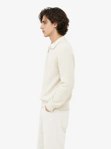 Ribbed Half-Zip Collar Sweater — 51.9% cotton, 34.9% wool, 13.2% cashmere knitwear by lpknit