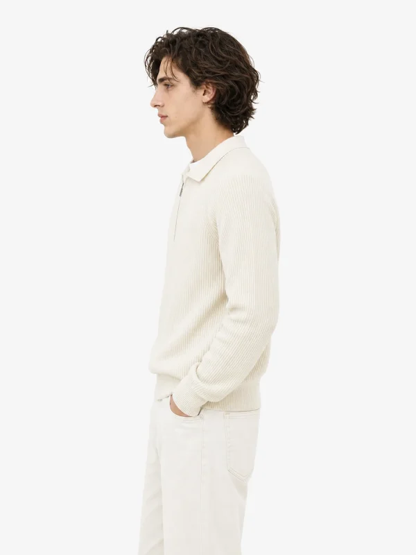 Ribbed Half-Zip Collar Sweater — 51.9% cotton, 34.9% wool, 13.2% cashmere knitwear by lpknit