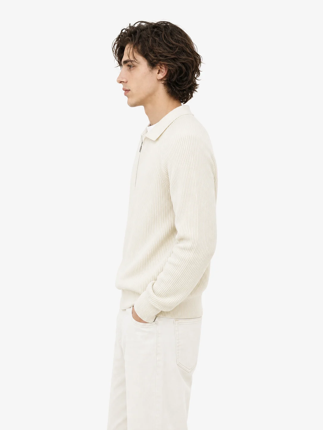 Ribbed Half-Zip Collar Sweater — 51.9% cotton, 34.9% wool, 13.2% cashmere knitwear by lpknit