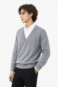Grey Layered-Collar Knit Sweater — 34.9% wool, 13.2% nylon and 51.9% knitwear by lpknit