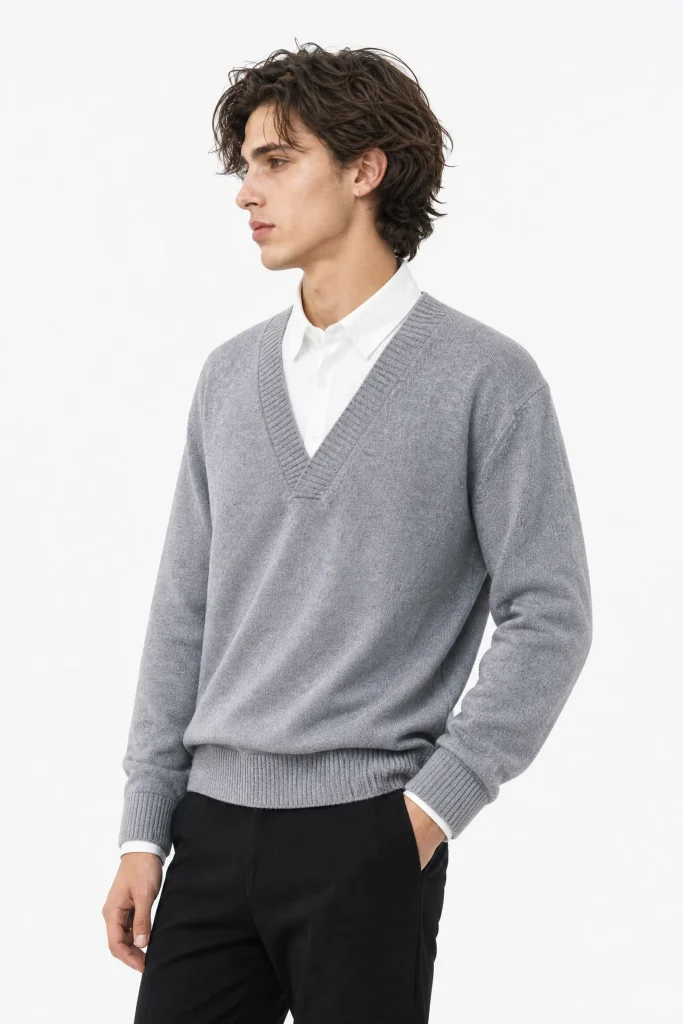 Grey Layered-Collar Knit Sweater — 34.9% wool, 13.2% nylon and 51.9% knitwear by lpknit