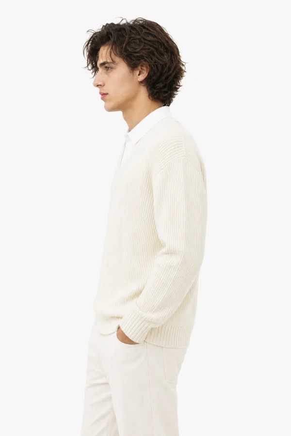 Ribbed V-Neck Layered Sweater — 34.9% cashmere and 13.2% nylon knitwear by lpknit