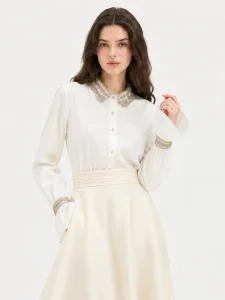 Cotton Shirt with Delicate Trim — 100% Cotton knitwear by lpknit