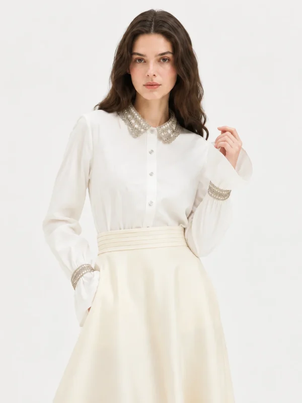 Cotton Shirt with Delicate Trim — 100% Cotton knitwear by lpknit