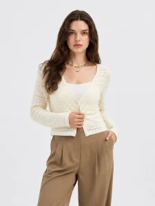 Openwork V-Neck Knit Cardigan — Cotton / Viscose Blend knitwear by lpknit
