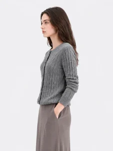 Cable-Knit Button Cardigan — Silk / Cashmere / Wool / Polyester Blend knitwear, view 4