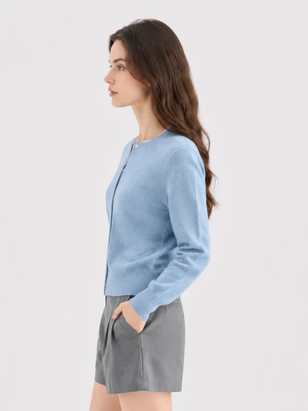 Wool Crewneck Cardigan — 100% Wool knitwear, view 4