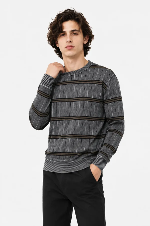 Striped Wool Blend Knit Sweater — 30.5% wool, 21.7% nylon, 47.8% polyester knitwear, view 4