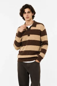 Striped Knit Polo Sweater — 5% wool, 7% cotton, 53% acrylic, and knitwear, view 4