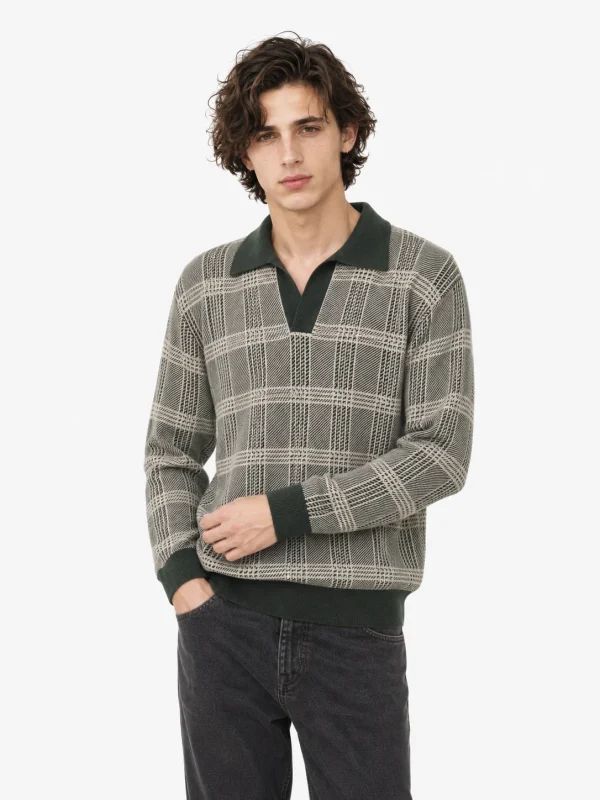 Checked Polo Knit Sweater — 30.5% wool, 21.7% acrylic, 47.8% knitwear, view 4