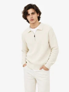 Ribbed Half-Zip Collar Sweater — 51.9% cotton, 34.9% wool, 13.2% cashmere knitwear, view 4