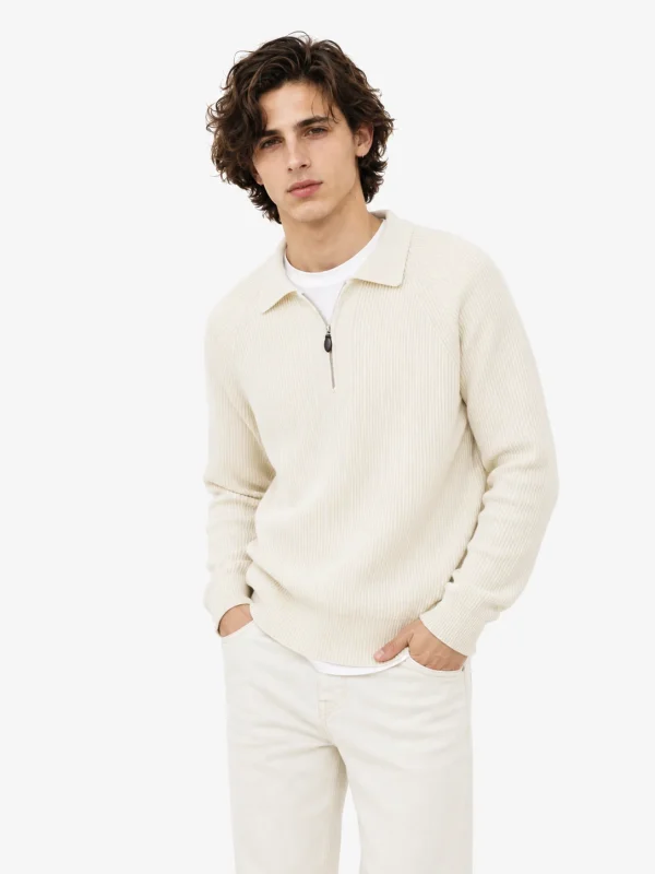 Ribbed Half-Zip Collar Sweater — 51.9% cotton, 34.9% wool, 13.2% cashmere knitwear, view 4