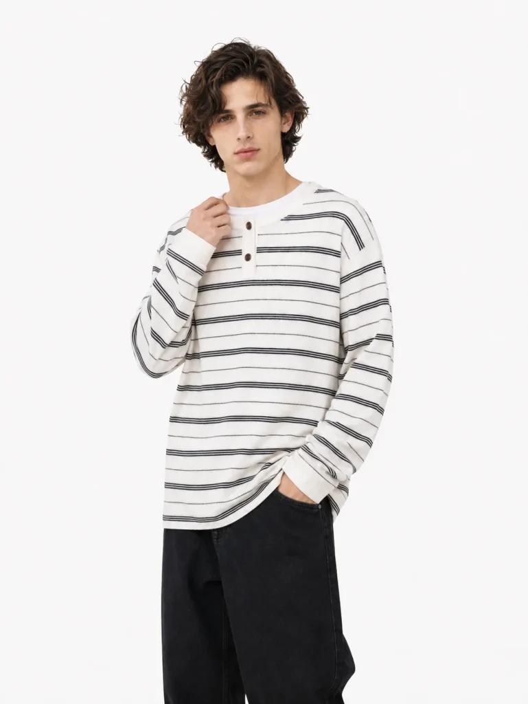 Striped Henley Knit Top — Man knitwear, view 4