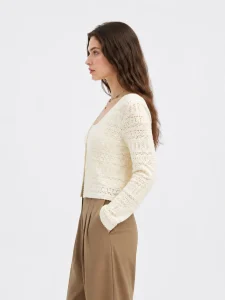 Openwork V-Neck Knit Cardigan — Cotton / Viscose Blend knitwear, view 4