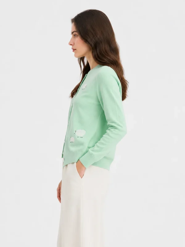 Wool Sheep Motif Cardigan — 100% Wool knitwear, view 4