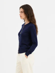 Round-Neck Knit Cardigan — Cotton Wool / Nylon / Polyester Blend knitwear, view 4
