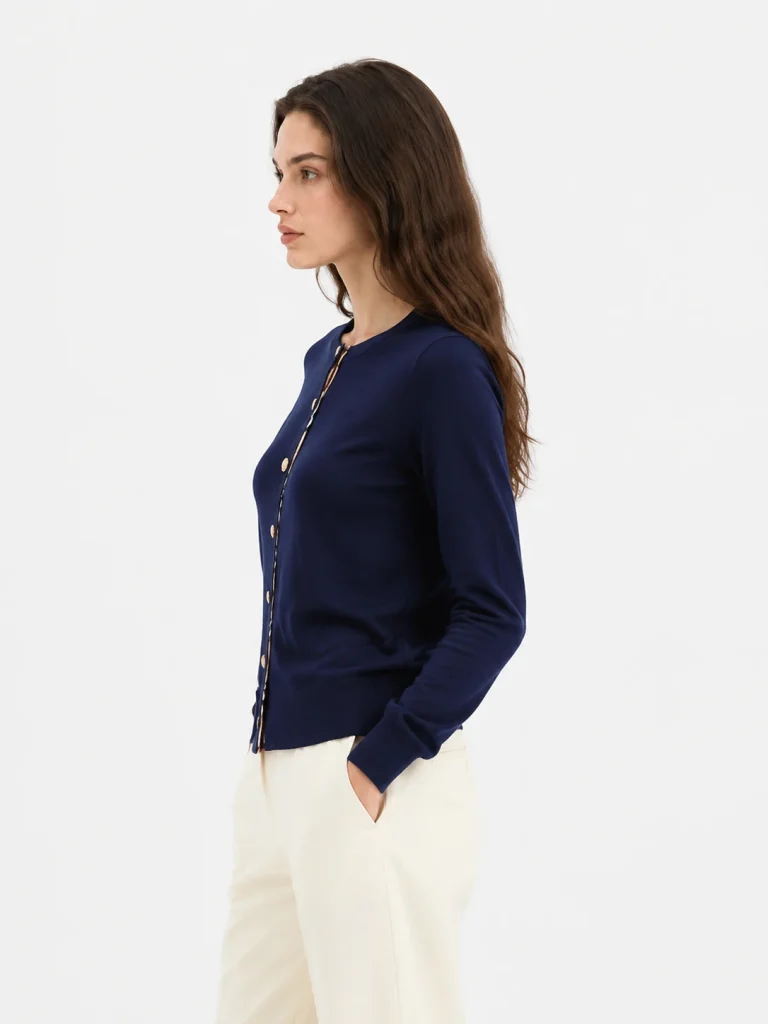 Round-Neck Knit Cardigan — Cotton Wool / Nylon / Polyester Blend knitwear, view 4